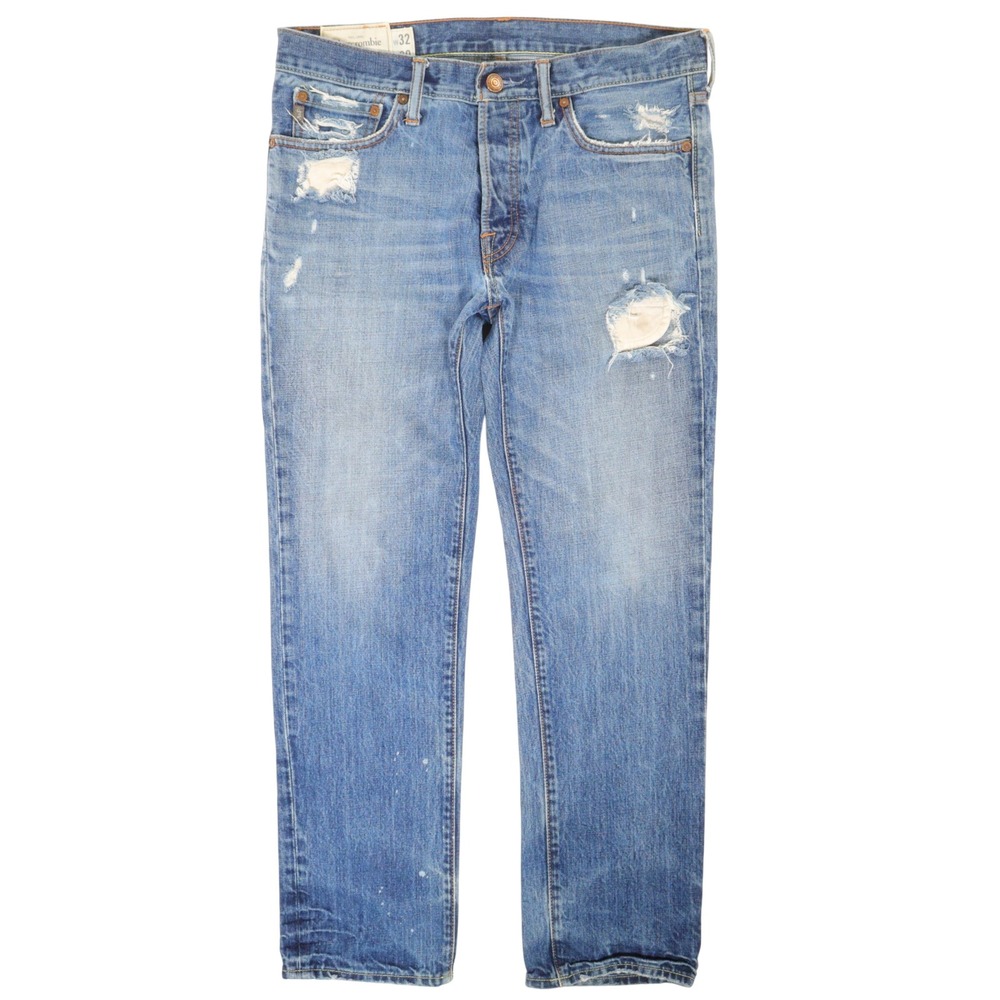 Abercrombie & Fitch Rollins Jeans Men 32 Distressed Low Rise Skinny Blue Cotton